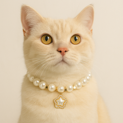 Elegant Cat Necklace – Faux Pearl Collar