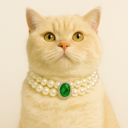 Elegant Cat Necklace – Faux Pearl Collar