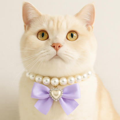 Elegant Cat Necklace – Faux Pearl Collar