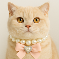 Peach Glow Pearl Cat Necklace