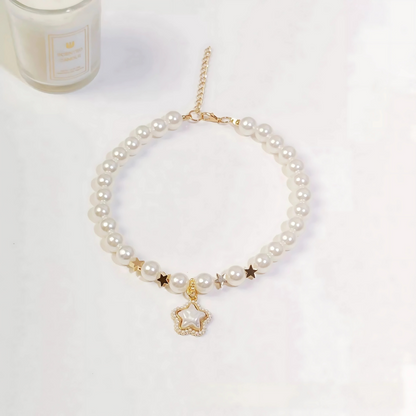 Elegant Cat Necklace – Faux Pearl Collar